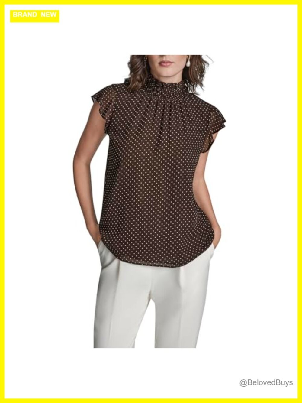 Flutter Sleeve Ruffle Mock Neck Printed Blouse